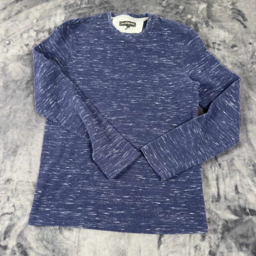 Banana Republic Pullover Mens Medium Blue Space Dye Long Sleeve Crew Neck